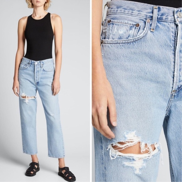 Agolde Jeans Womens 24 90s Straight Distressed High Rise Button Fly D - Picture 3 of 11